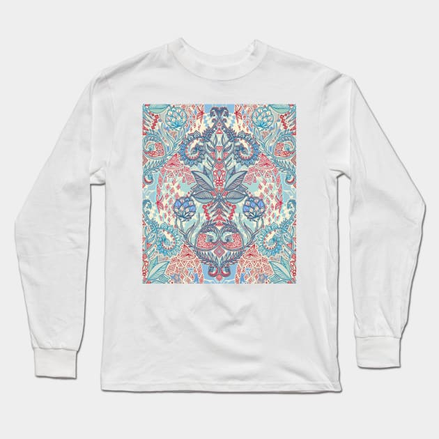 Botanical Geometry - nature pattern in red, blue & cream Long Sleeve T-Shirt by micklyn